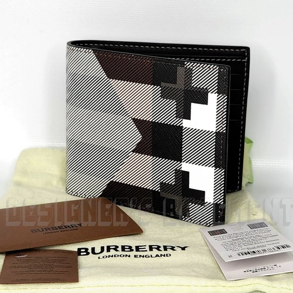 Burberry Other - BURBERRY Birch Geometric Check coated canvas blck leather interior bifold Wallet
